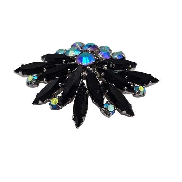 VTG Brooch Whimsigoth Retro Antique Revival Sparkle Black Point Aurora Borealis - Picture 2 of 13